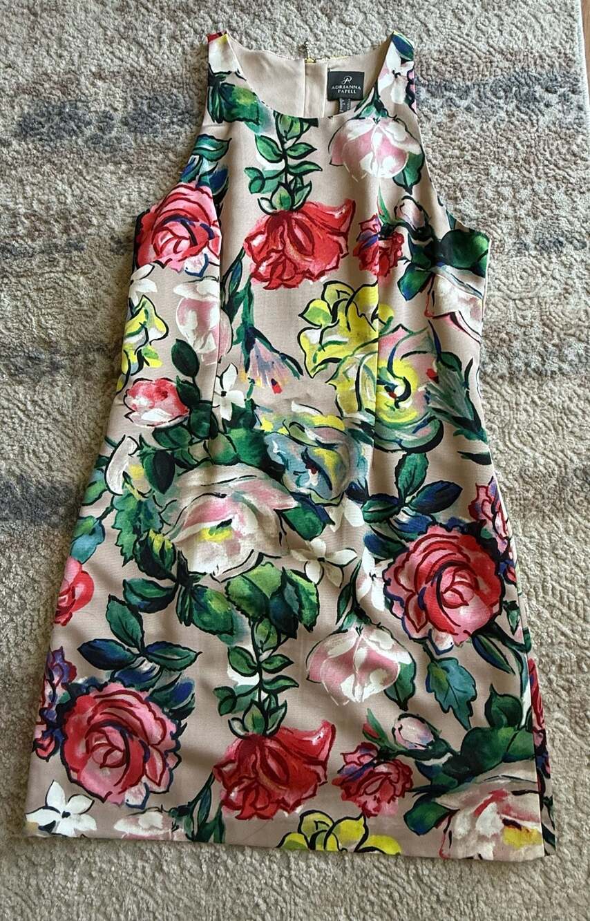 Adrianna Papell Sleeveless Floral Sheath Dress with Cutout Back Size 8